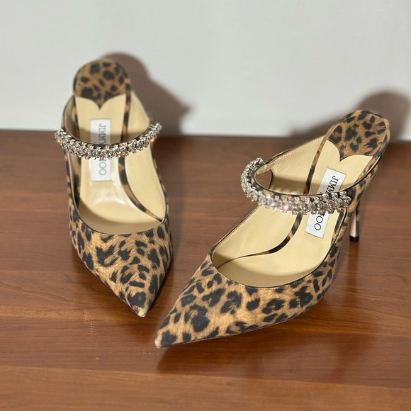JIMMY CHOO
Women's Bing 100 Embellished Leopard
Print High Heel Mules - Picture 6 of 8
